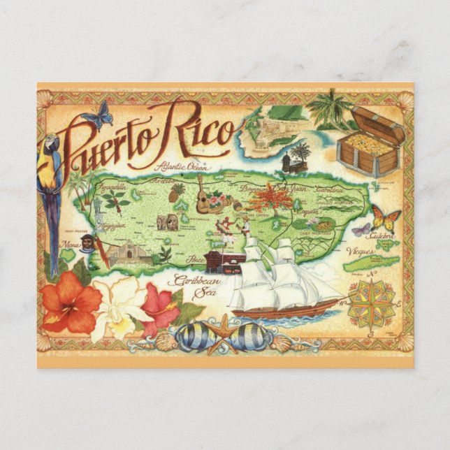 Puerto Rico Map  Postcard (Front)