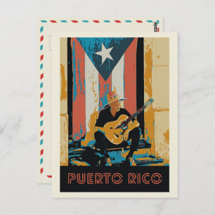 Puerto Rico, musician and flag Postcard