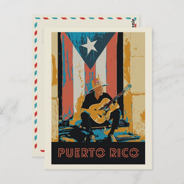 Puerto Rico, musician and flag Postcard (Front/Back)