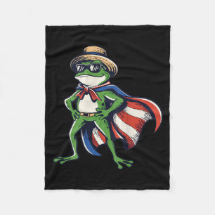 Puerto Rico Patriotic Frog Superhero American Flag Fleece Blanket