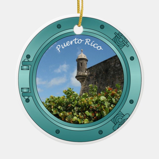 Puerto Rico Porthole Ceramic Tree Decoration (Front)
