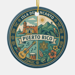 Puerto Rico Puerto Rican Culture Illustration Ceramic Tree Decoration
