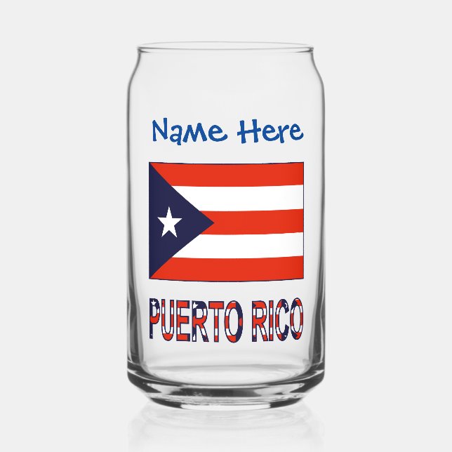Puerto Rico Puerto Rican Flag Blue Personalisation Can Glass (Front)