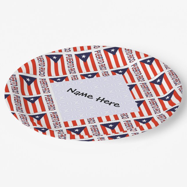 Puerto Rico Puerto Rican Flag Tiled Black Personal Paper Plate (Angled)
