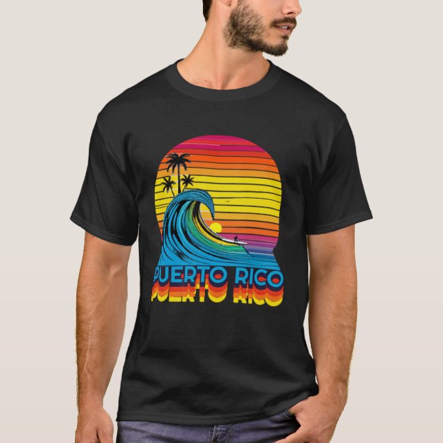 Puerto Rico Retro Throwback Surf & Beach Souvenir T-Shirt (Front)