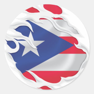 Puerto Rico Ripped Flag Classic Round Sticker