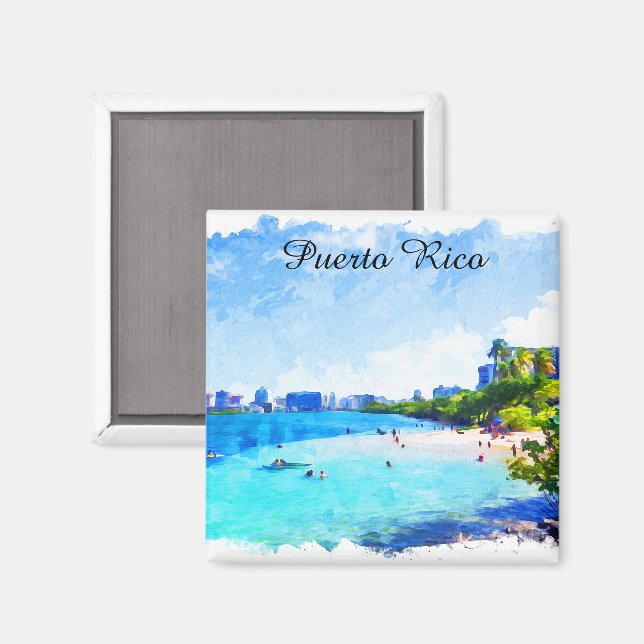 Puerto Rico Tropical Watercolor Painting Caribbean Magnet (Front/Back)
