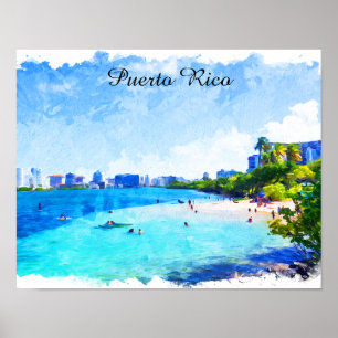 Puerto Rico Tropical Watercolor Painting Poster