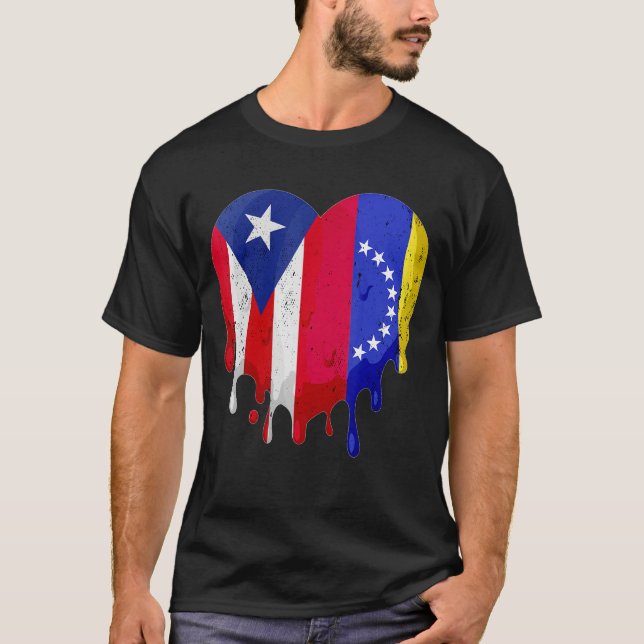 Puerto Rico Venezuela Flag Heart Grown Patriot Cou T-Shirt (Front)