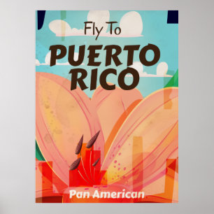 Puerto Rico Vintage Flower Travel Poster