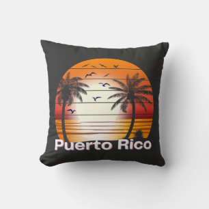 Puerto Rico Vintage Palm Trees Summer Beach Cushion