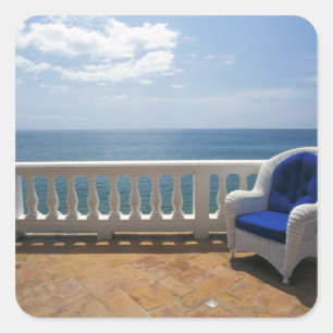 Puerto Rico. Wicker chair and tiled terrace at Square Sticker
