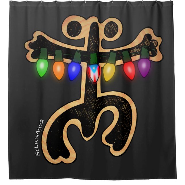 Puerto Rico Xmas Coqui Taino Symbol Boricua Flag Shower Curtain (Front)