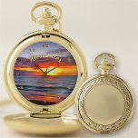 Puerto Sunset 1739 Pocket Watch<br><div class="desc">Painting “Puerto Sunset 1739” Collection

Personalise on the product page or click the "Customise" button for more design options Outer casing - Gold or Silver.  Design created from my painting "Puerto Sunset 1739" capturing a beautiful sunset in Puerto Vallarta,  Jalisco,  Mexico.  Matching products are available in this collection.</div>