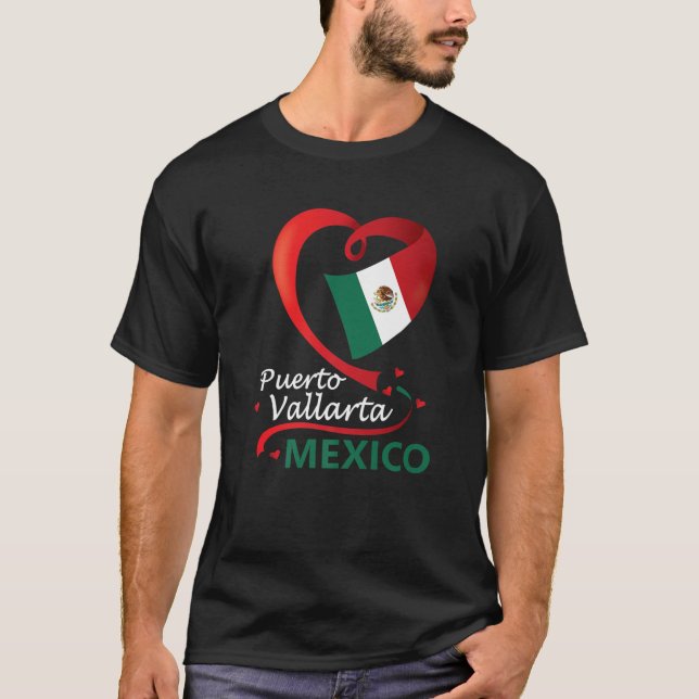 Puerto Vallarta Jalisco Mexico Heart Flag Mexicana T-Shirt (Front)