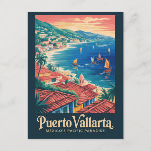 Puerto Vallarta Mexico Beach Illustration Travel Postcard
