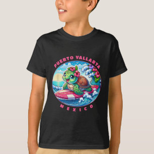 Puerto Vallarta Mexico Girls Cute Surfing Sea Turt T-Shirt
