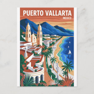 Puerto Vallarta Mexico Retro Travel Poster Art Postcard