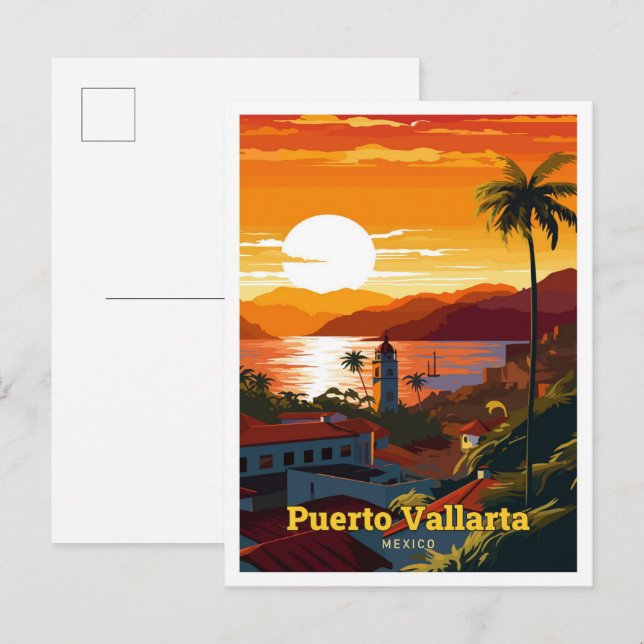 Puerto Vallarta Mexico Travel Art Vintage Postcard (Front/Back)