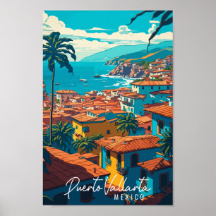 Puerto Vallarta Mexico vintage travel illustration Poster