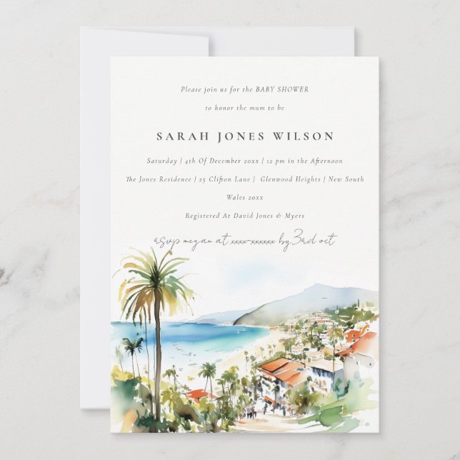 Puerto Vallarta Mexico Watercolor Baby Shower Invitation (Front)