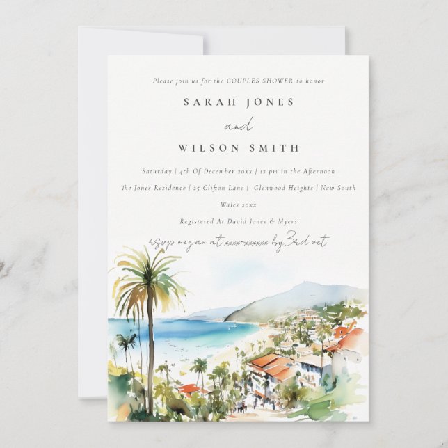 Puerto Vallarta Mexico Watercolor Couples Shower Invitation (Front)
