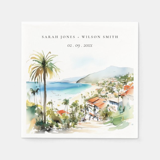 Puerto Vallarta Mexico Watercolor scape Wedding Napkin (Front)