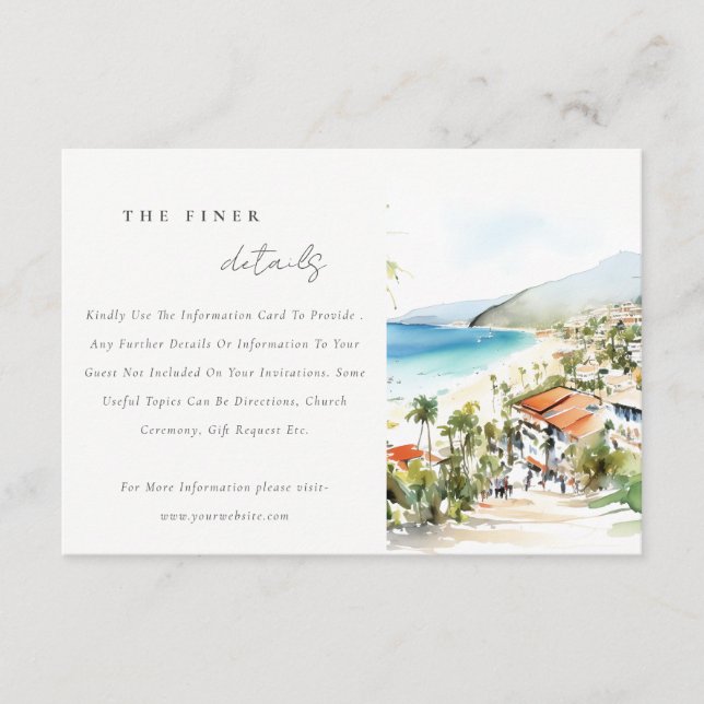 Puerto Vallarta Mexico Watercolor Wedding Details Enclosure Card (Front)
