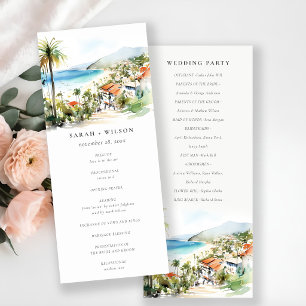 Puerto Vallarta Mexico Watercolor Wedding Program Invitation