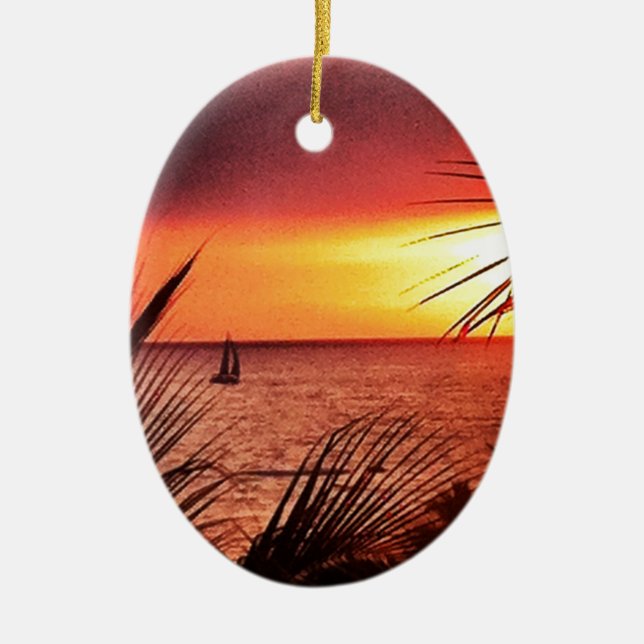 Puerto Vallarta Sunset Ceramic Tree Decoration (Front)