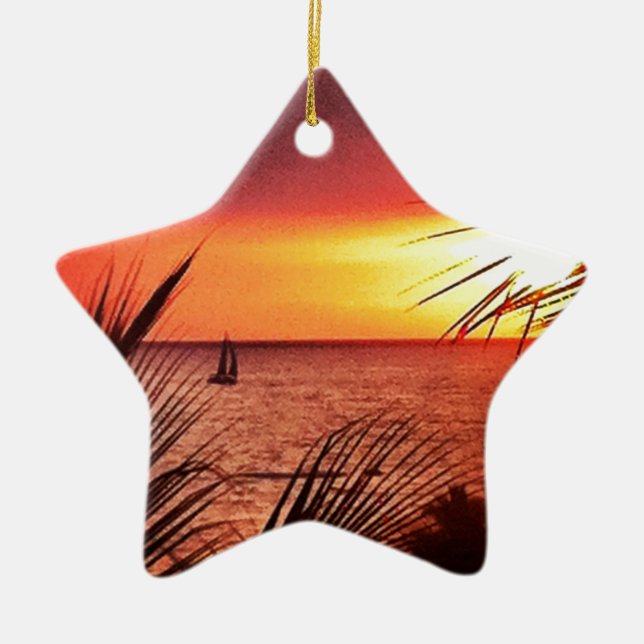 Puerto Vallarta Sunset Ceramic Tree Decoration (Front)