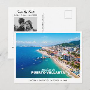 Puerto Vallarta Wedding Save the Date Travel Retro Postcard
