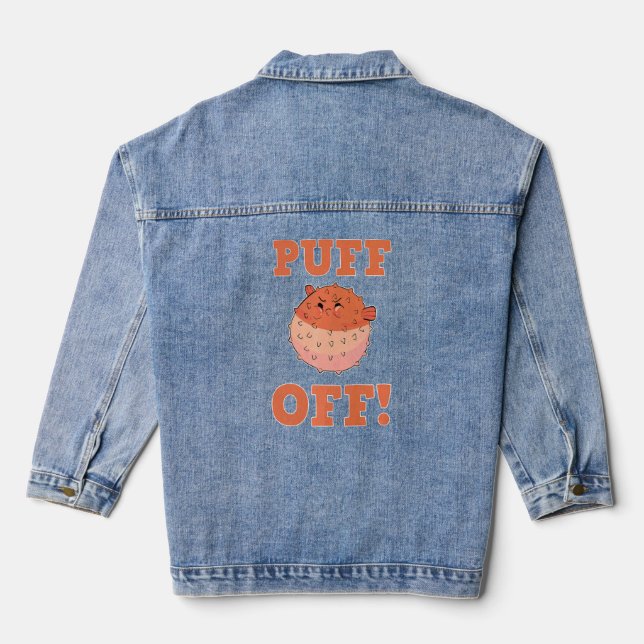 Puff Off Blowfish Balloon Fish Puffer Fish  Denim Jacket (Back)