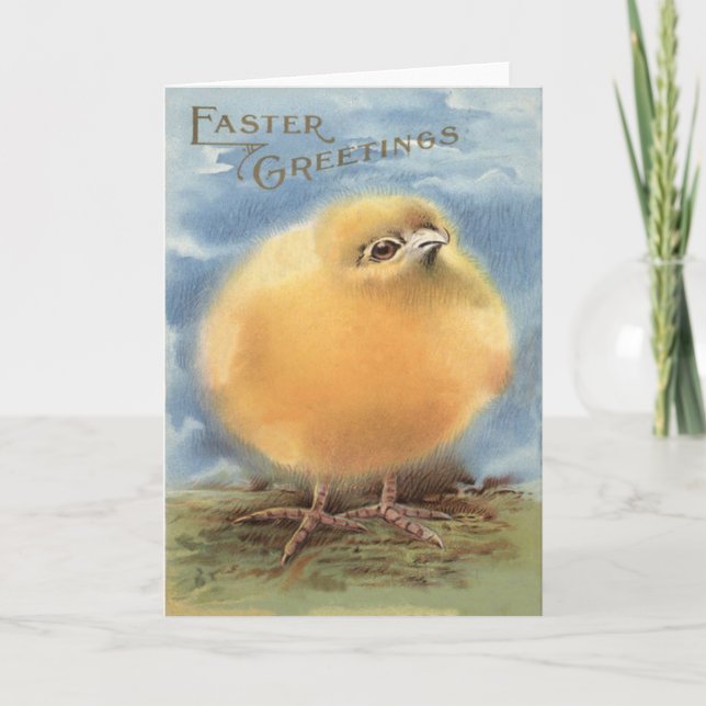 Puffball Fluffy Easter Chick Holiday Card (Front)