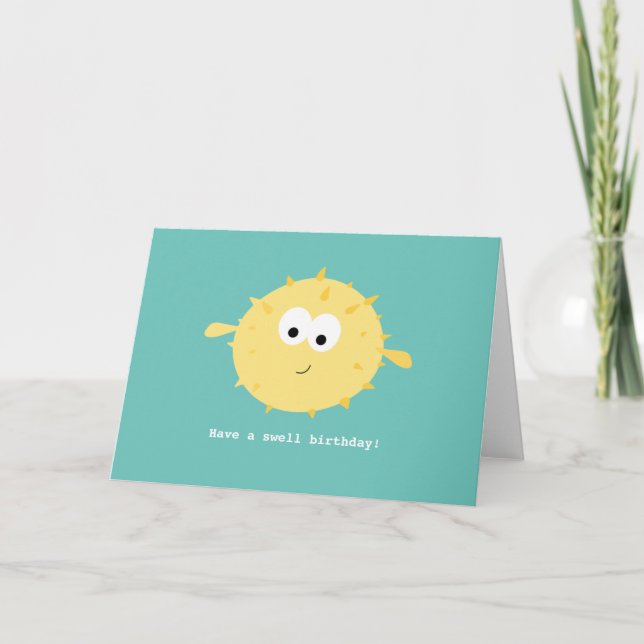 Puffer Fish Birthday Folded Greeting Card (Front)