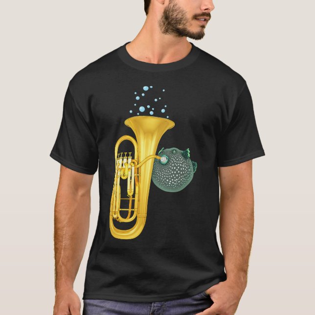 Puffer Fish Playing Tuba T-Shirt (Front)