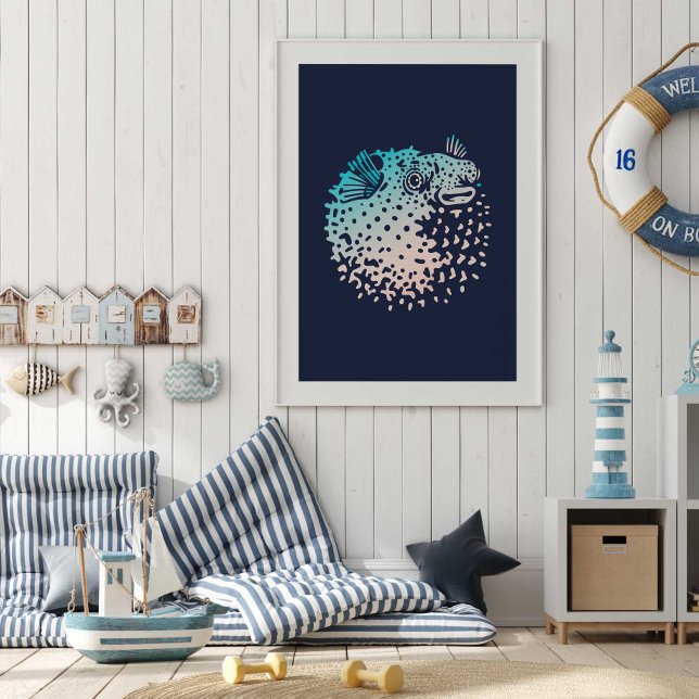 Puffer Fish Print | Tuna Wall Print (Puffer Fish Ocean Wall Art Poster Print by TinkPrints.)