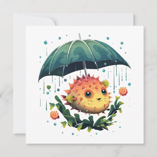 Puffer Fish Rainy Day With Umbrella (Front)