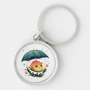 Puffer Fish Rainy Day With Umbrella Key Ring