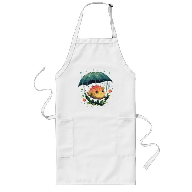 Puffer Fish Rainy Day With Umbrella Long Apron (Front)