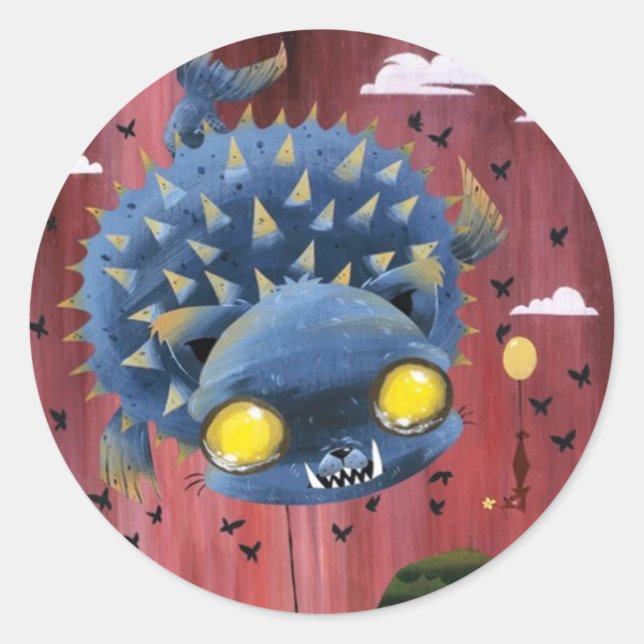 Puffer Puss - Fade to Black Classic Round Sticker (Front)