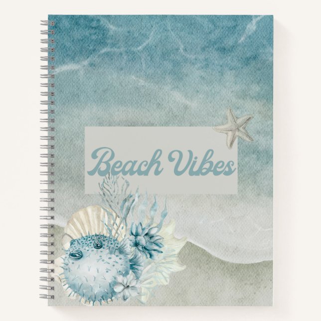 Pufferfish Beach Theme Spiral Notebook (Front)