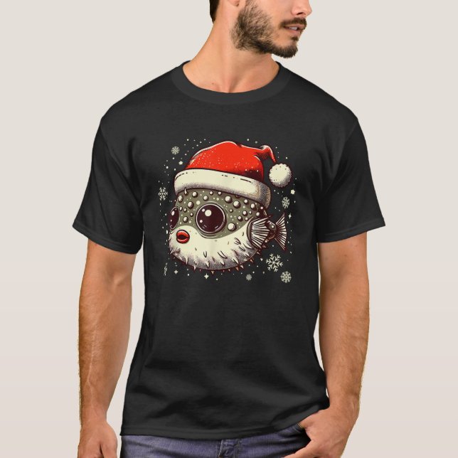 Pufferfish Christmas Santa Hat Puffer Fish Lovers  T-Shirt (Front)