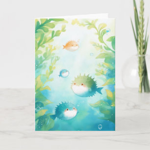 Pufferfish Family Drifting in the Kelp Forest Card