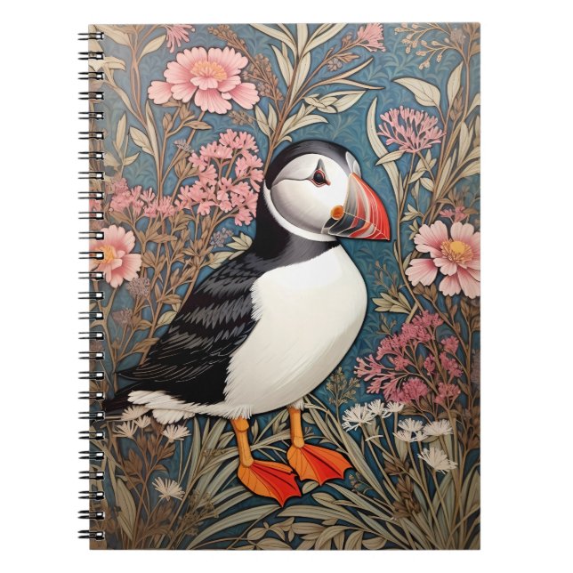 Puffin And Sea Thrift Flowers William Morris Notebook (Front)