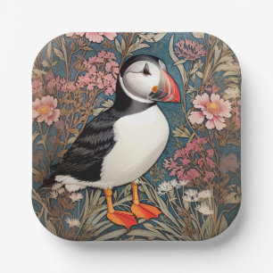 Puffin And Sea Thrift Flowers William Morris Paper Plate