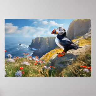 Puffin Animal Bird Wildlife Wilderness Colourful Poster