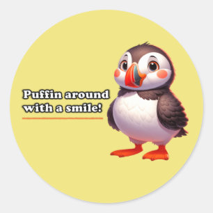 Puffin around with a smile! Cute parrot diver Classic Round Sticker
