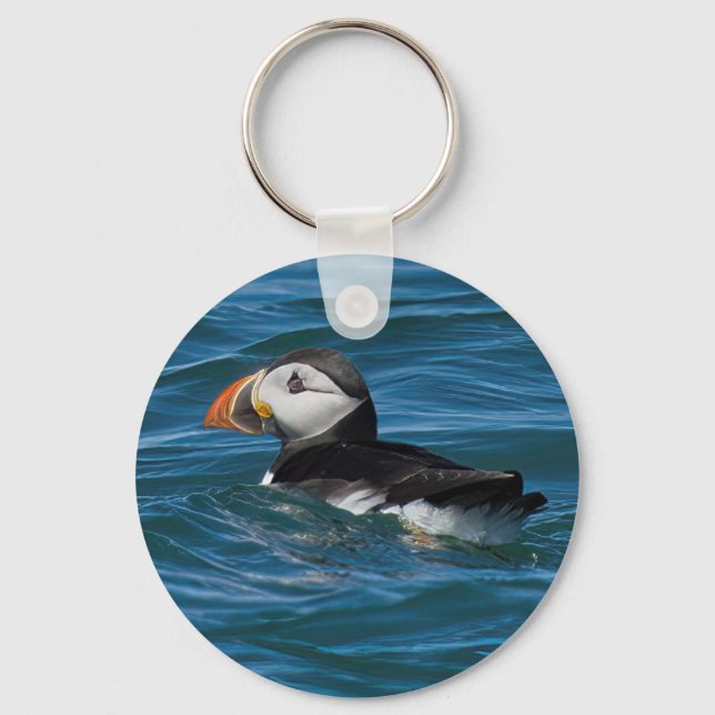 Puffin at sea faux canvas print acrylic print key  ring (Front)