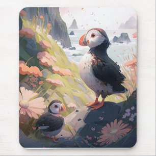 Puffin Bird Portrait Animal Painting Wildlife Free Mouse Pad
